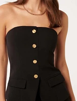 Kendra Button-Front Strapless Top