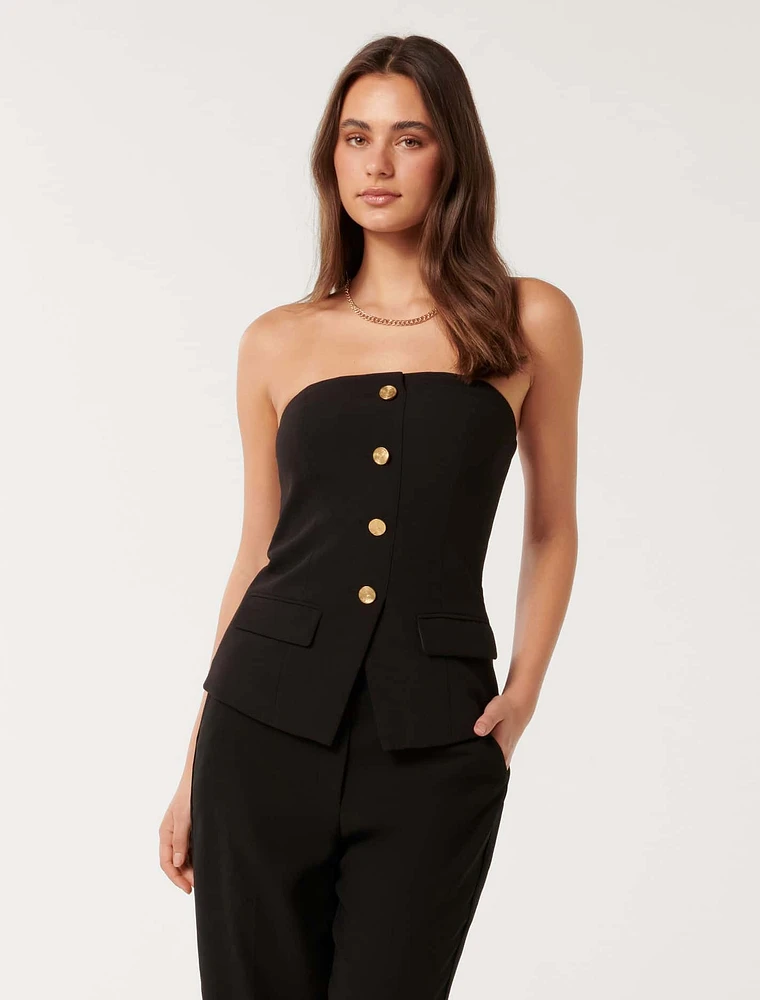 Kendra Button-Front Strapless Top