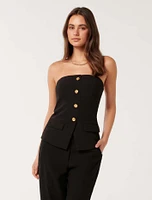 Kendra Button-Front Strapless Top