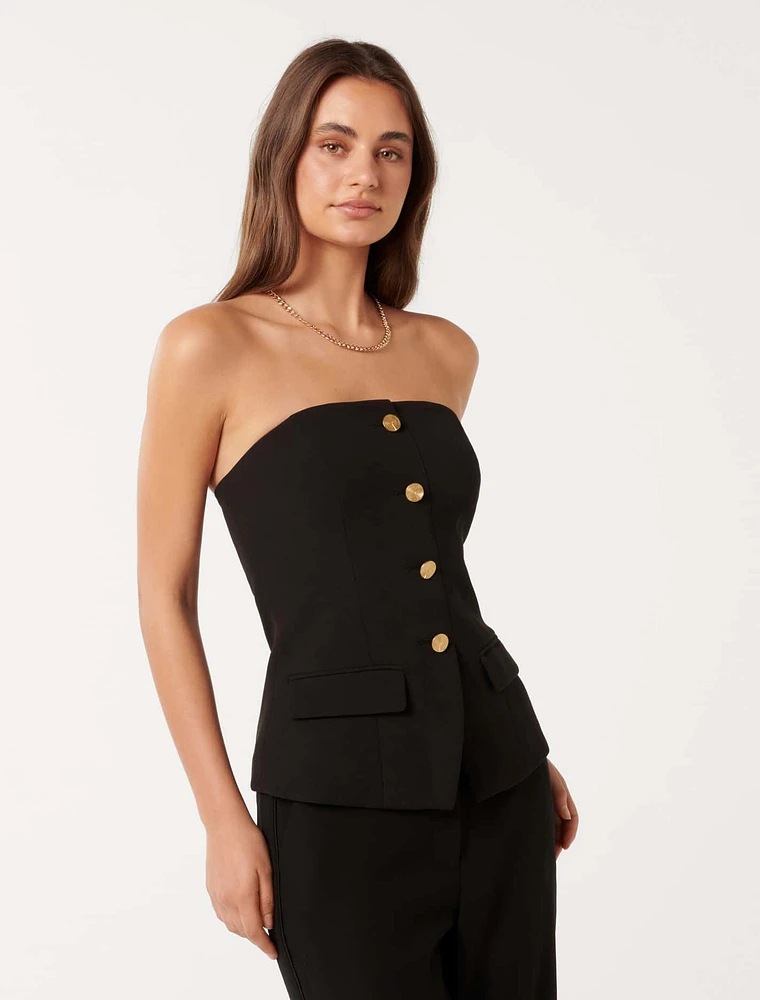 Kendra Button-Front Strapless Top