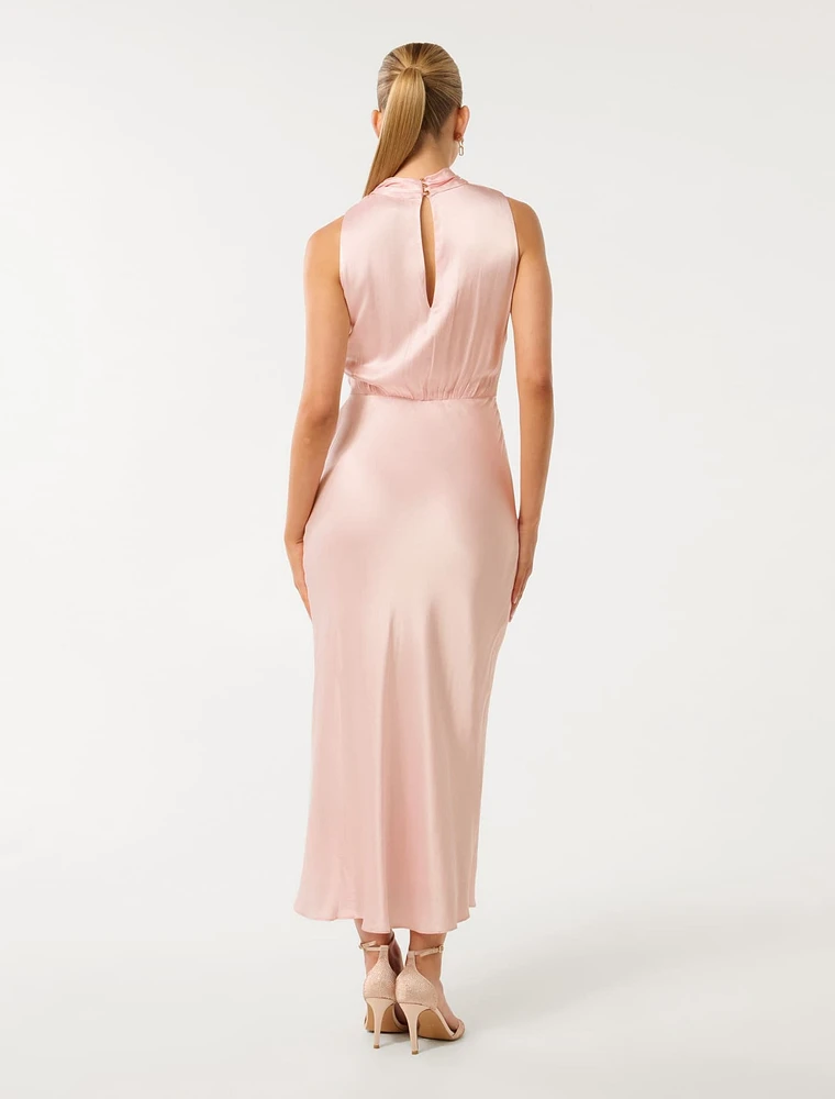 Sienna High-Neck Satin Maxi Dress