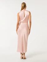 Sienna High-Neck Satin Maxi Dress