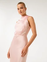 Sienna High-Neck Satin Maxi Dress