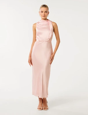 Sienna High-Neck Satin Maxi Dress