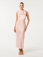 Sienna High-Neck Satin Maxi Dress