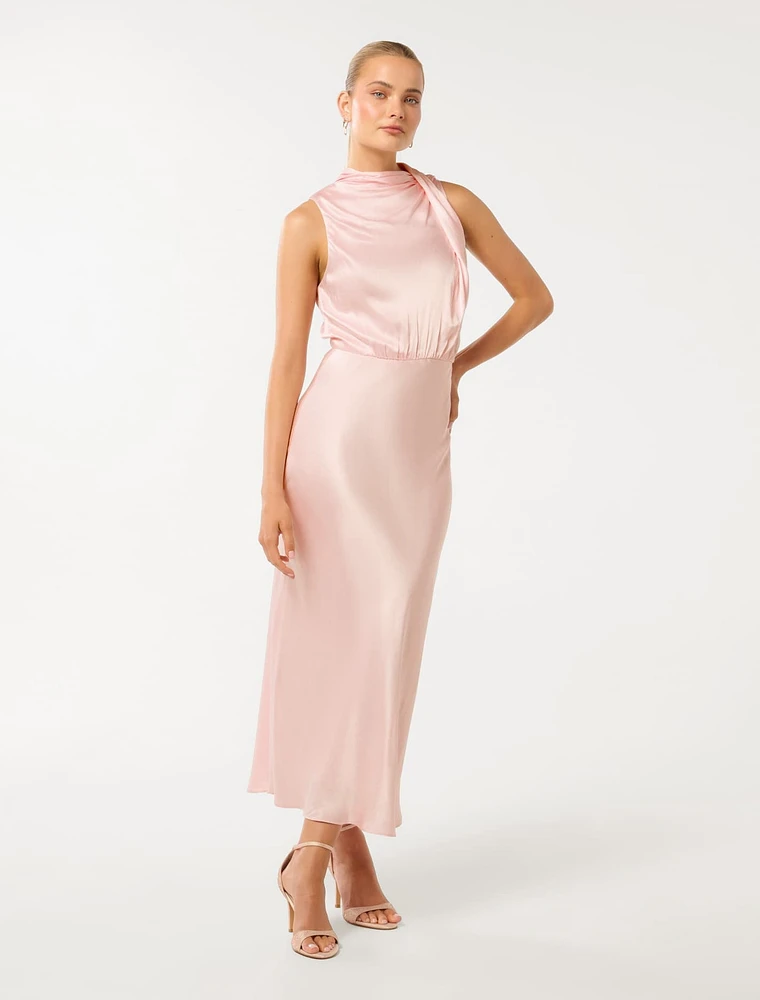Sienna High-Neck Satin Maxi Dress