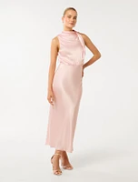 Sienna High-Neck Satin Maxi Dress