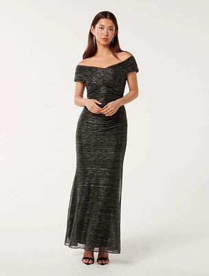 Wilma Off-Shoulder Plisse Maxi Dress