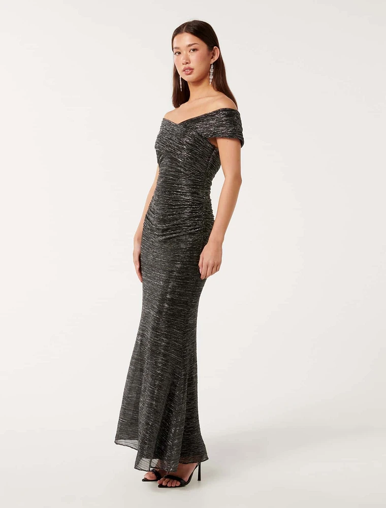 Wilma Off-Shoulder Plisse Maxi Dress