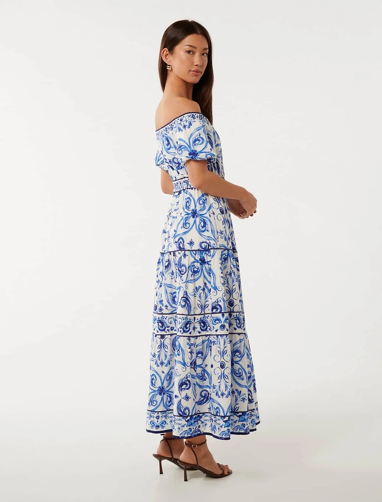 Ravenna Off-Shoulder Tiered Midi Dress