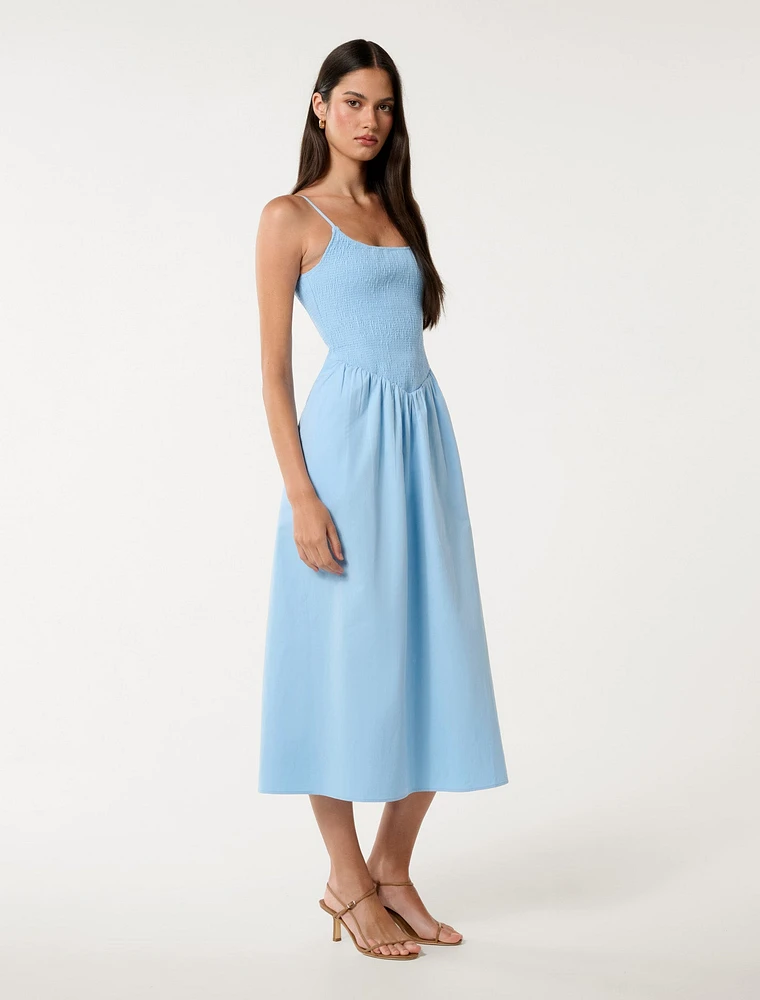Dylan Shirred Cotton Midi