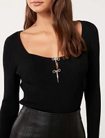 Bella Embellished Bow Knit Top