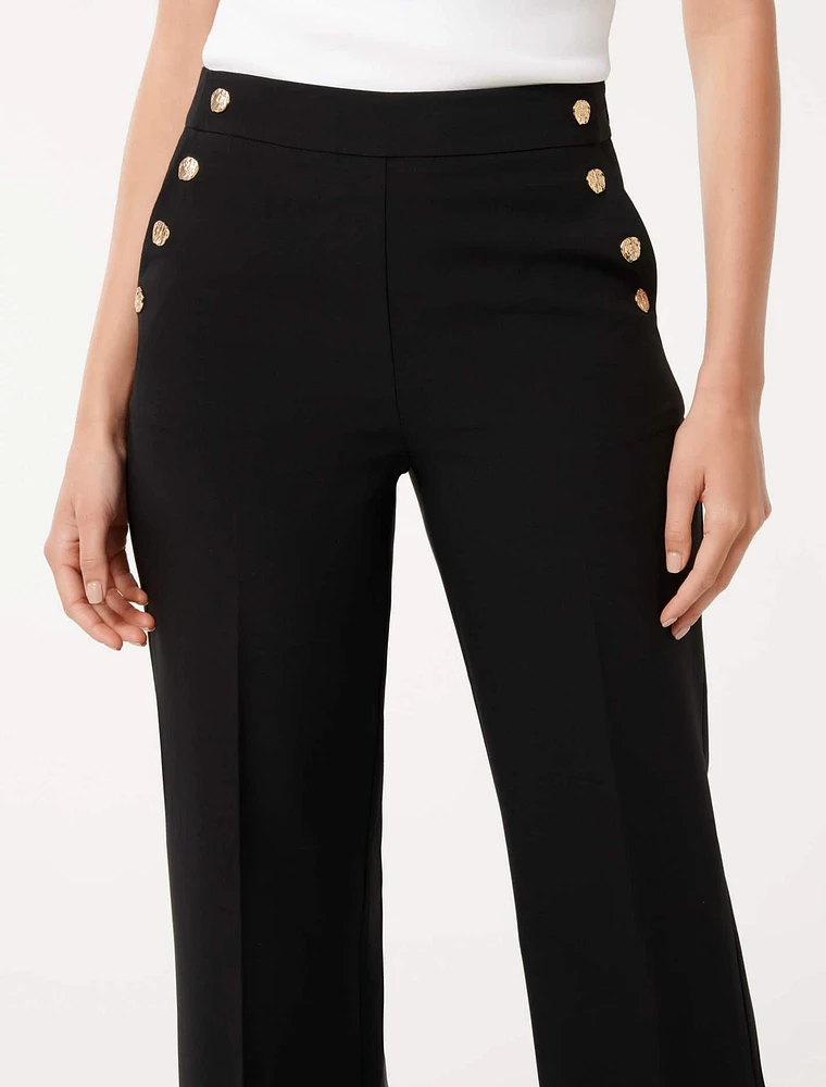 Kehlani Button-Detail Wide Leg Pants