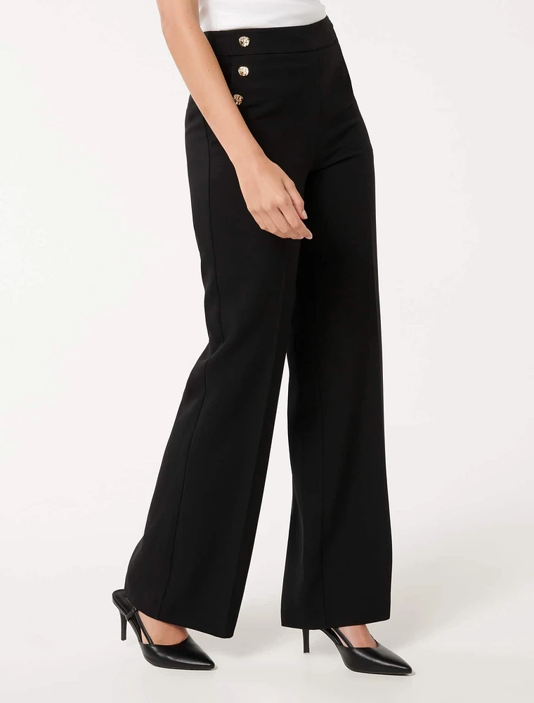 Kehlani Button-Detail Wide Leg Pants