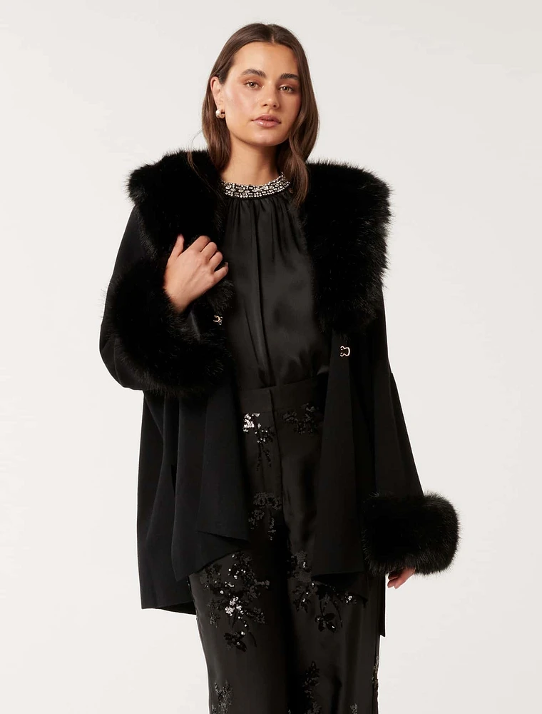 Nia Faux-Fur Trim Cape