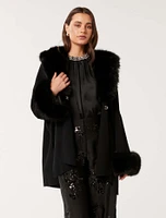 Nia Faux-Fur Trim Cape