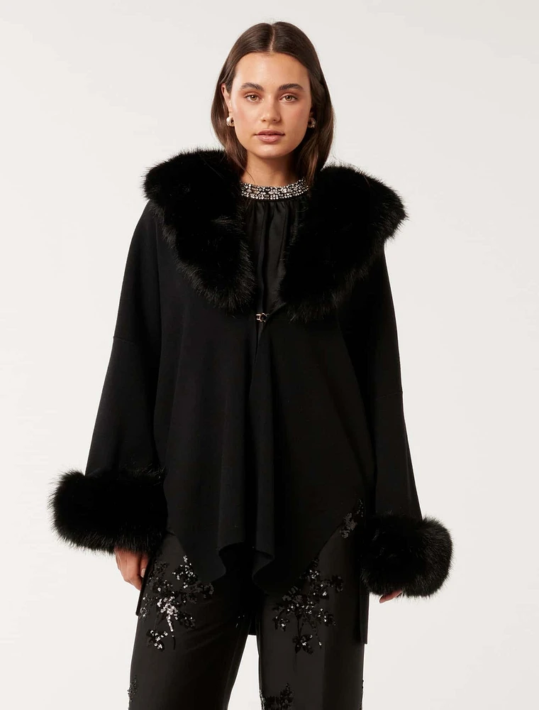 Nia Faux-Fur Trim Cape