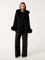 Nia Faux-Fur Trim Cape