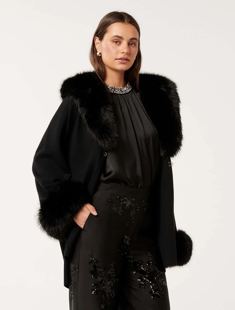 Nia Faux-Fur Trim Cape