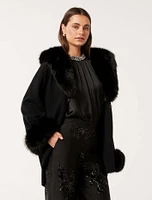 Nia Faux-Fur Trim Cape