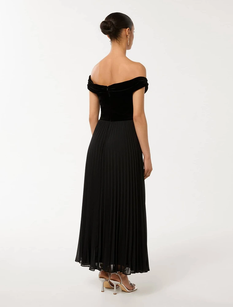 Rebecca Petite Off-Shoulder Velvet Gown