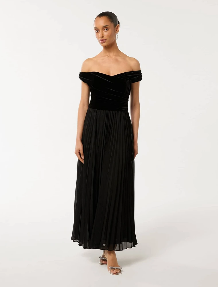 Rebecca Petite Off-Shoulder Velvet Gown