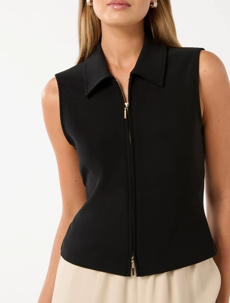 Vienna Zip Detail Collar Top