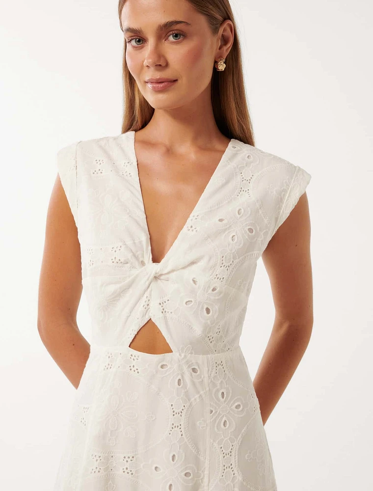 Levi Broderie Twist Front Midi