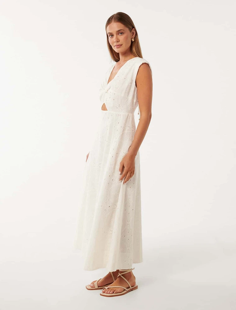 Levi Broderie Twist Front Midi