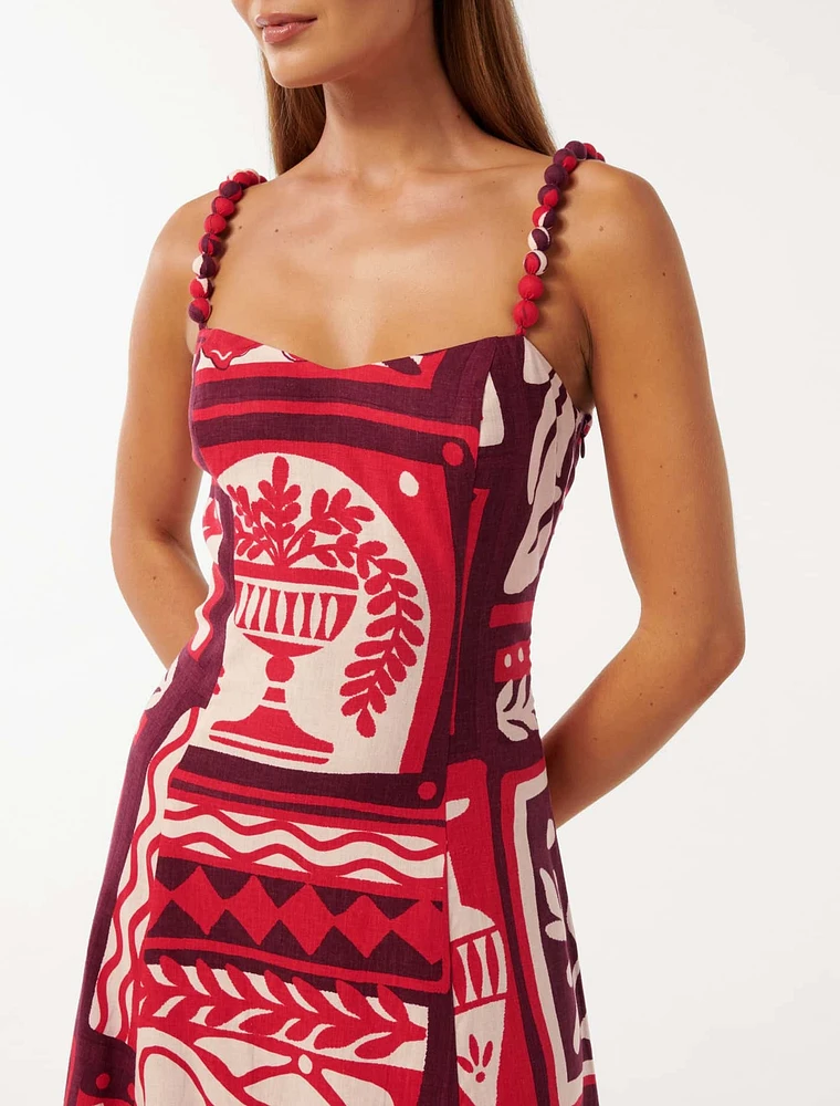 Simona Square-Neck Linen Midi Dress