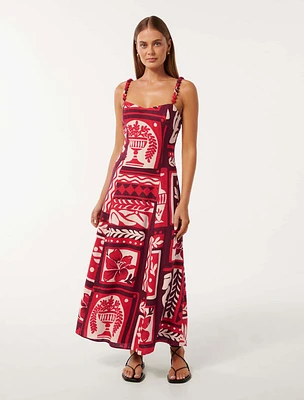 Simona Square-Neck Linen Midi Dress