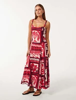 Simona Square-Neck Linen Midi Dress
