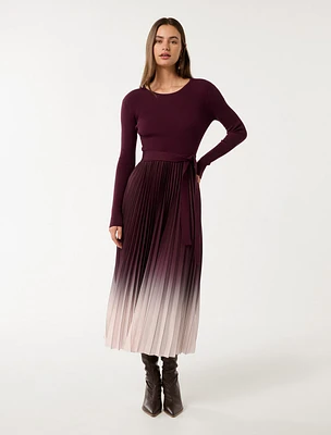 Harmony Crew Ombre Pleat Midi Dress