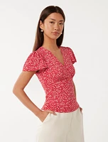 Lulu Printed Flutter Sleeve Top
