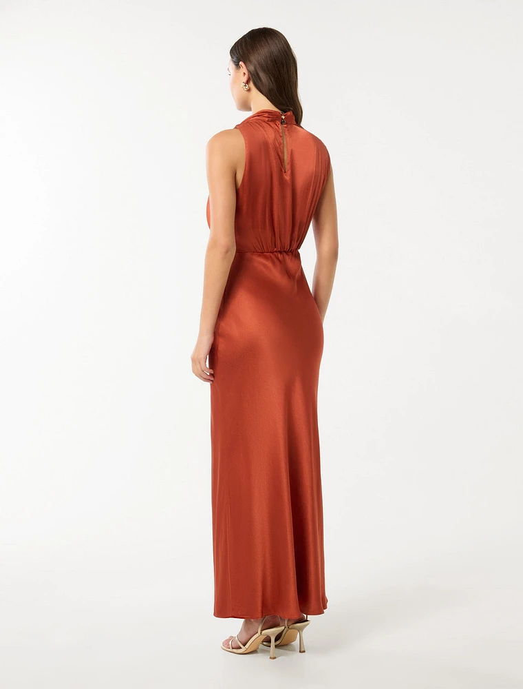 Sienna High-Neck Satin Maxi Dress