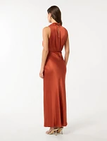 Sienna High-Neck Satin Maxi Dress