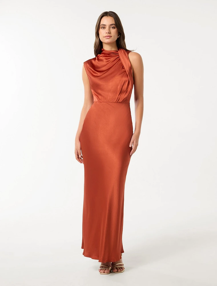 Sienna High-Neck Satin Maxi Dress