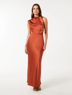 Sienna High-Neck Satin Maxi Dress