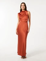 Sienna High-Neck Satin Maxi Dress