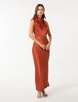 Sienna High-Neck Satin Maxi Dress