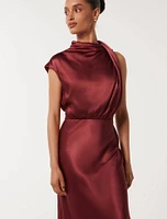 Sienna Petite High Neck Satin Midi