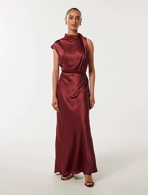 Sienna Petite High Neck Satin Midi