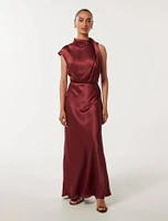Sienna Petite High Neck Satin Midi