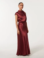 Sienna Petite High Neck Satin Midi