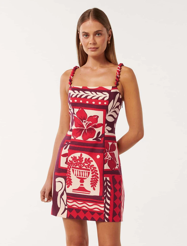 Sasha Strappy Printed Linen Mini Dress