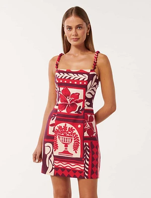 Sasha Strappy Printed Linen Mini Dress