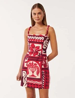 Sasha Strappy Printed Linen Mini Dress