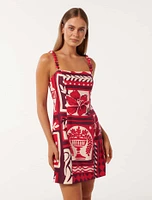 Sasha Strappy Printed Linen Mini Dress