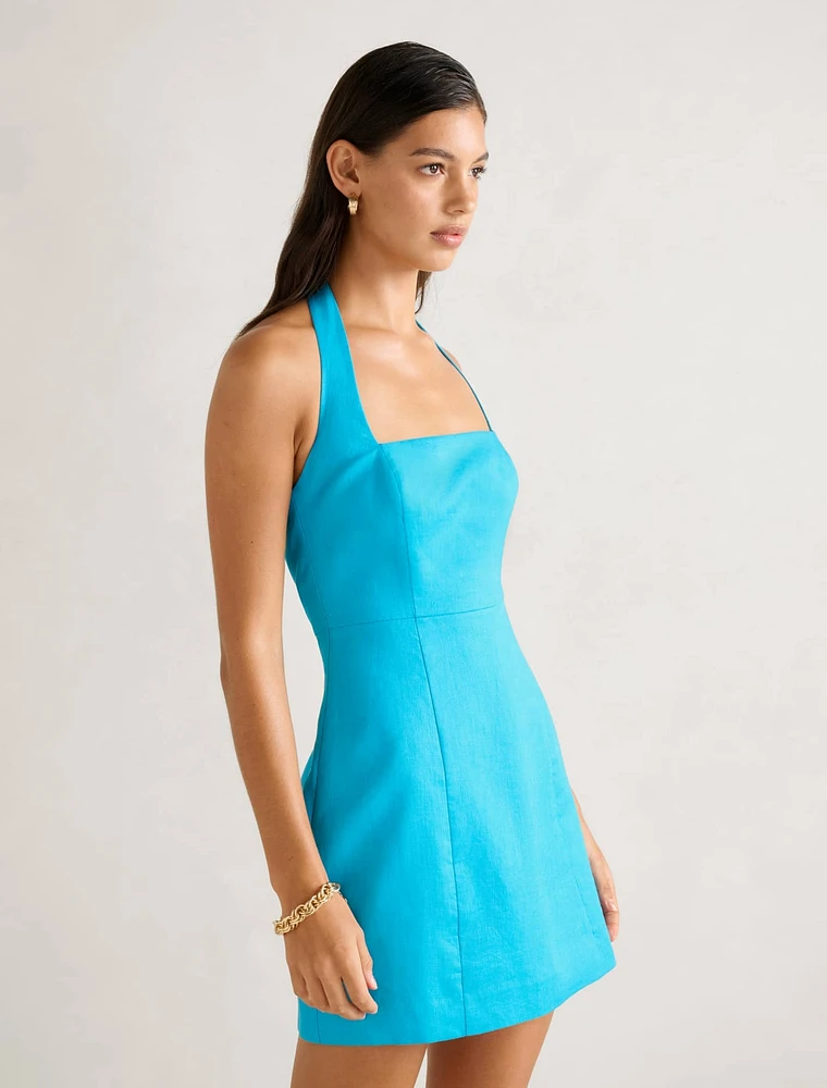 Stevie Halter Neck Linen Mini Dress