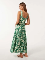 Tori Square-Neck Linen Midi Dress